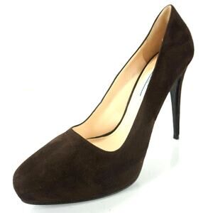Prada Dark Brown Suede Leather Platform Heel Pumps size 40 10